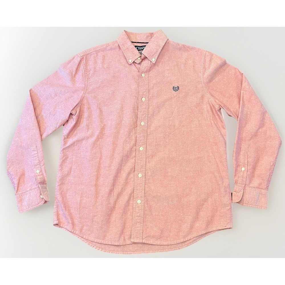 Chaps Men's Stretch Oxford Pink Long Sleeve Shirt Button Down Collar size L‎